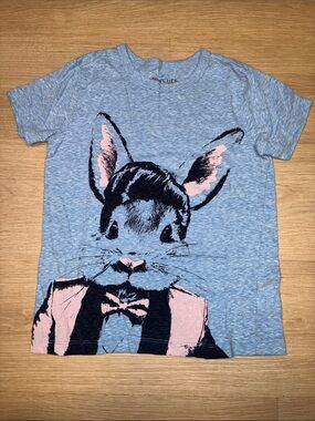Crewcuts Light Blue Tee with Pink & Black Bunny Graphic